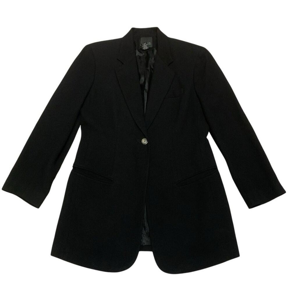 Vintage The Limited Black Wool Rayon Longline Blazer Size S 90s Y2K